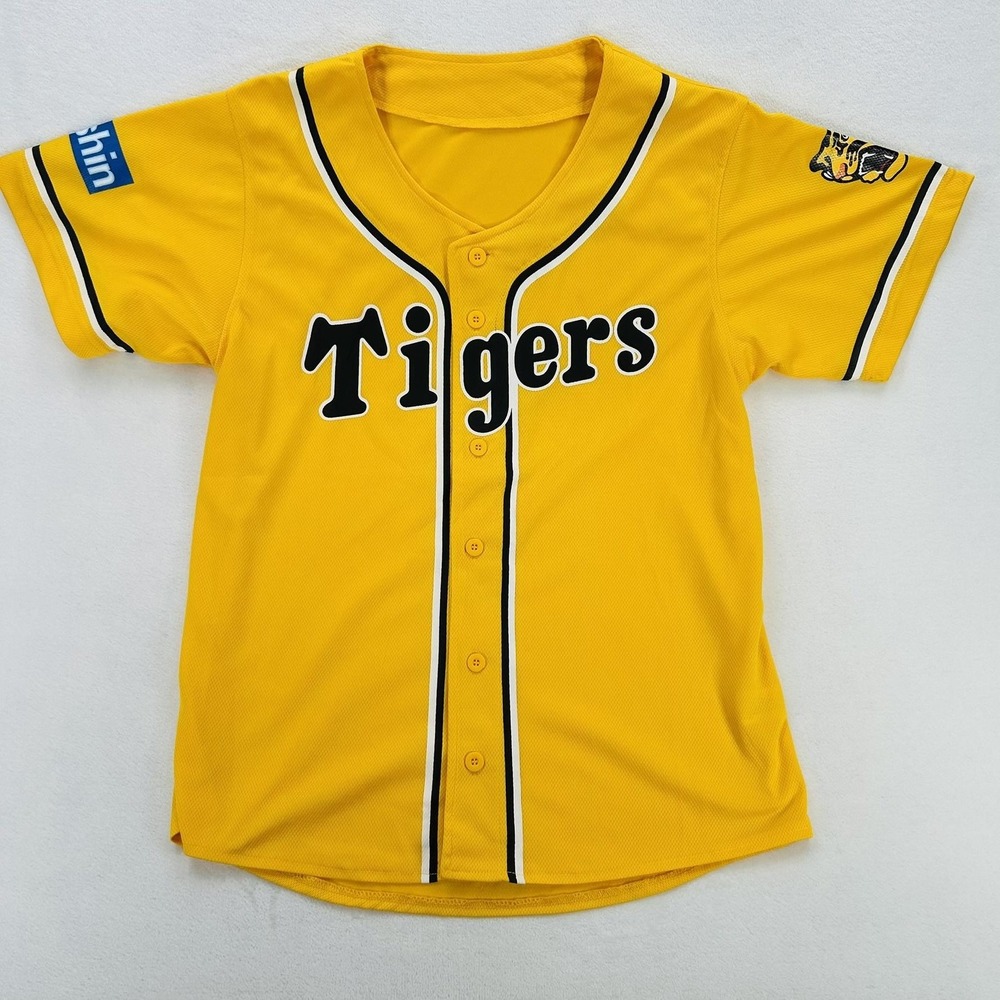 Hanshin Tigers Jersey Mens Medium Yellow Japan NPB Baseball Button Up Shirt